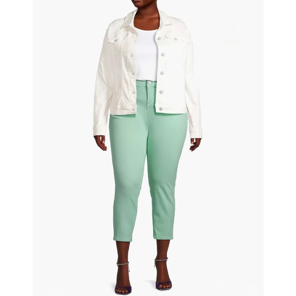 SLINK Jeans Crop Skinny Womens Sz 16 Plus Mint Green Distressed Stretch Ankle - Picture 3 of 15